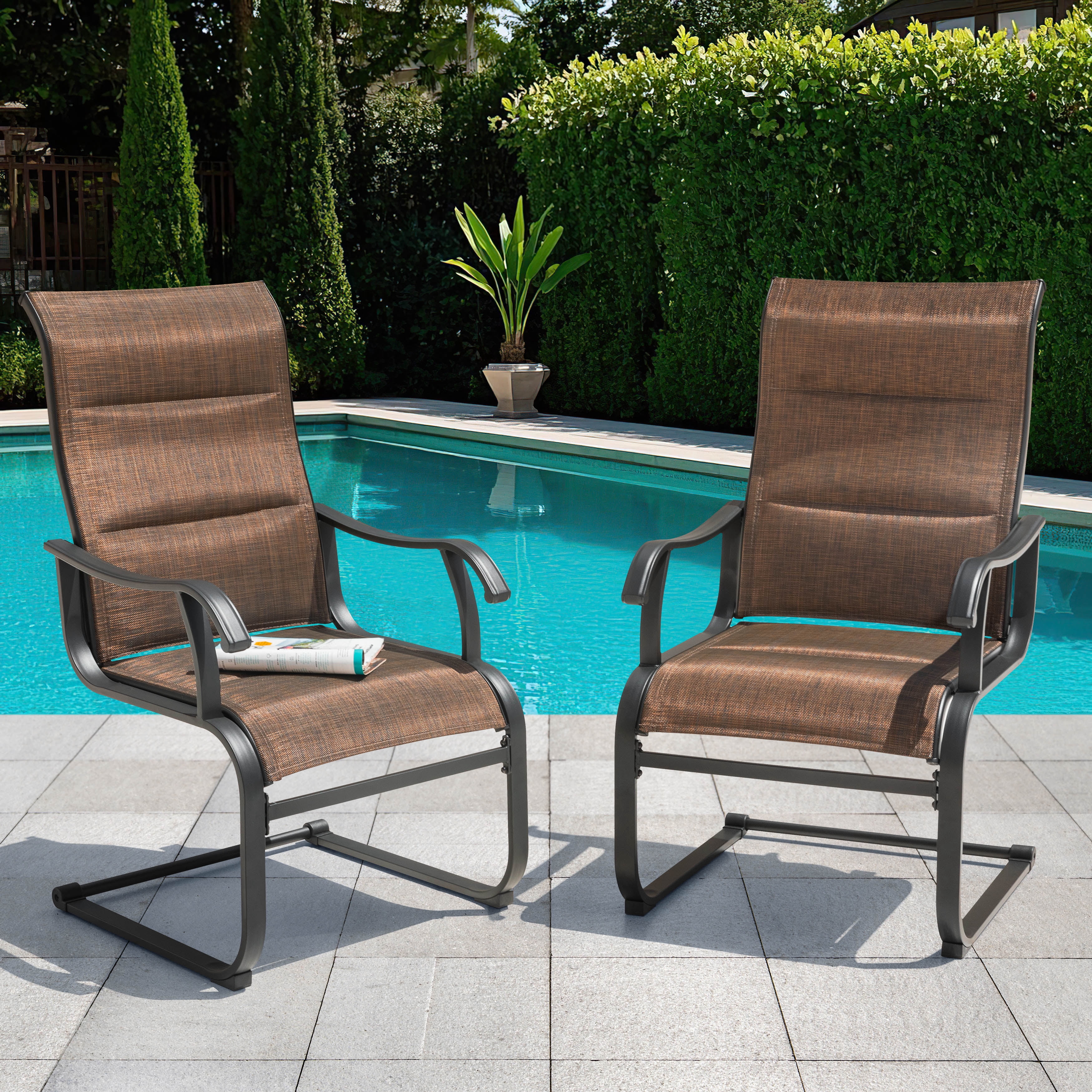 Nuu Garden High Back Patio Dining Chairs Set of 2, Comfortable Patio Chairs for Indoors and Outdoors, Breathable Textilene for Backyard Deck, Brown