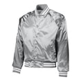thumbnail image 1 of Satin Baseball Jacket Striped Trim, Metallic Silver & White - Extra Large, 1 of 1