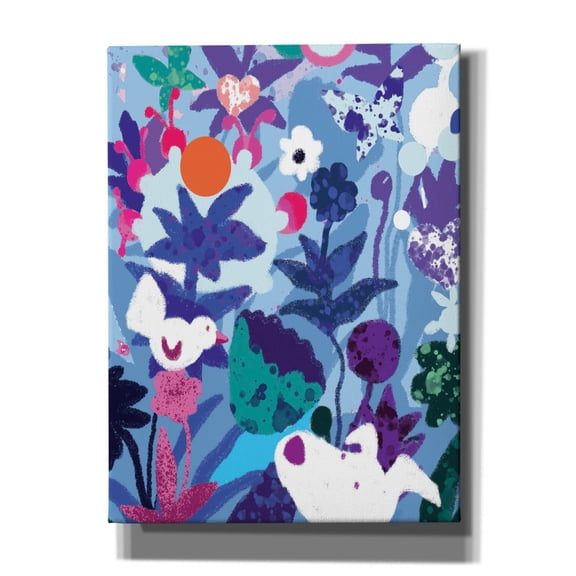 Epic Graffiti 'Blue Floral With Dog And Bird' by Holly McGee, Canvas Wall Art, 40"x54"