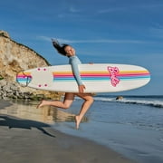 Barbie Signature 8ft Surfboard by Wavestorm | Soft foam Surfboard for Kids and Adults | Graphic top Deck with high Density Slick Bottom | White and Pink Color | Leg Leash and Fin Set Included