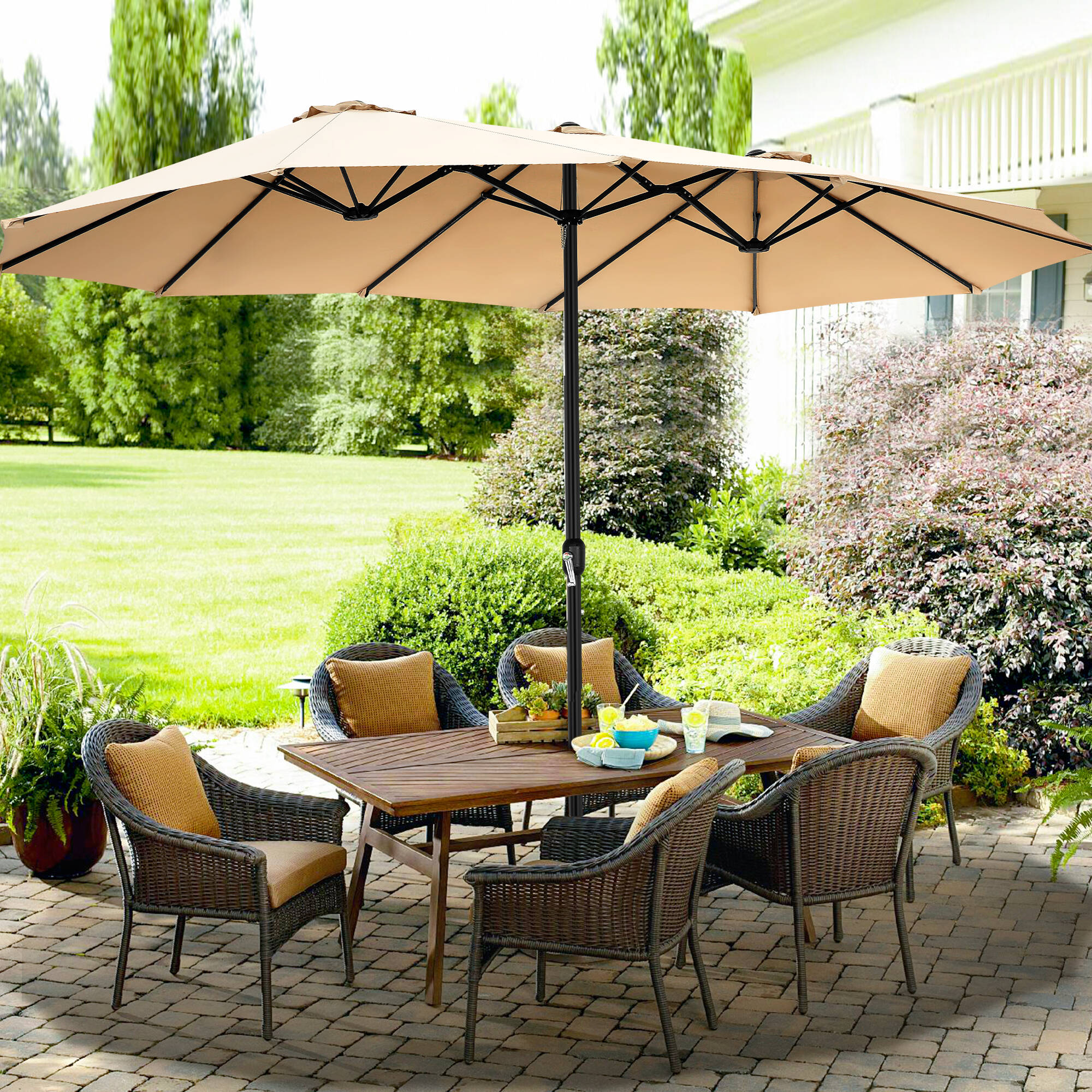 SEJOV 15ft DoubleSided Patio Umbrella with Base Large Outdoor Table