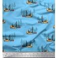 thumbnail image 1 of Soimoi Blue polyester Crepe Fabric Tree & Forklift Truck Transport Print Sewing Fabric Yard 52 Inch Wide, 1 of 1