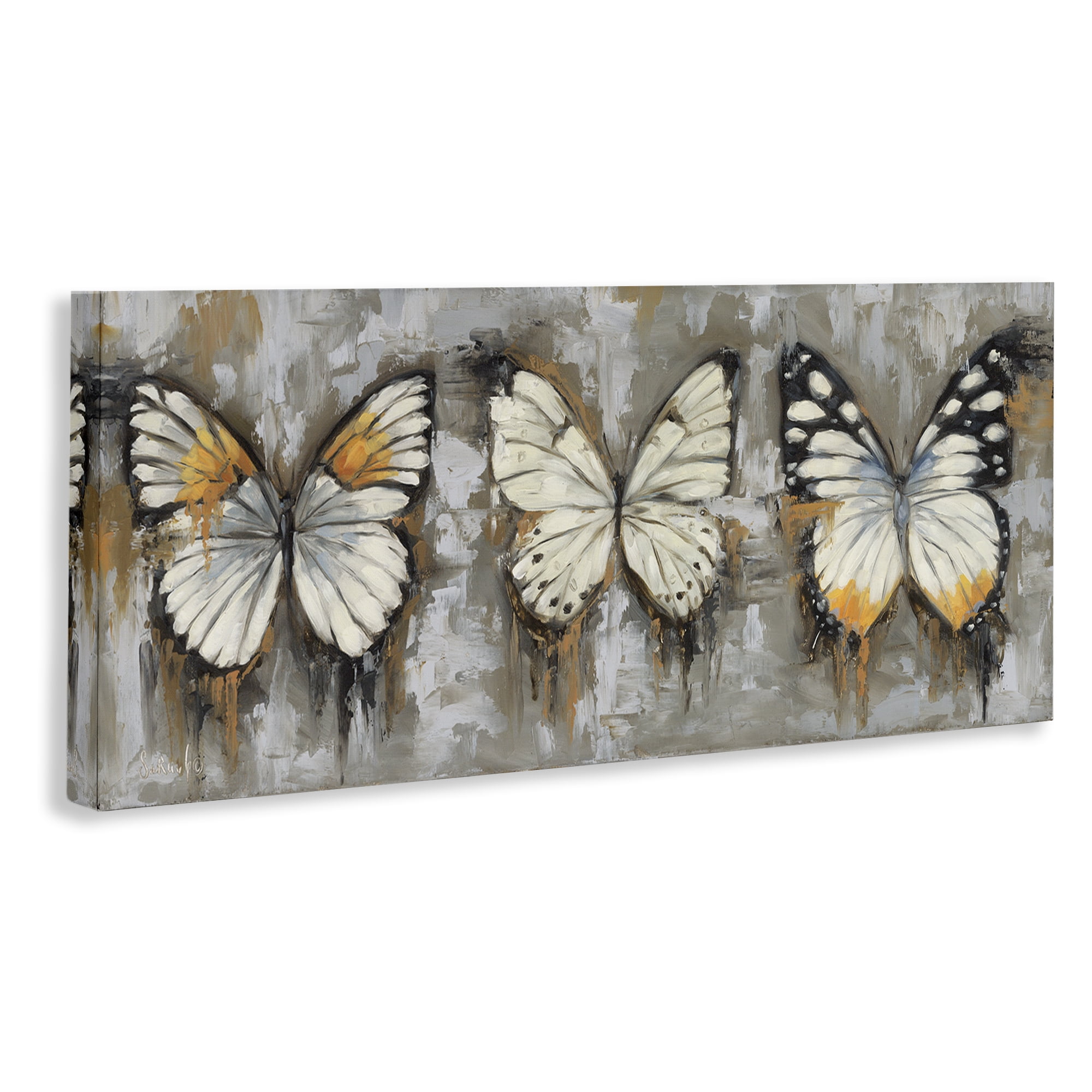 Stupell Industries Stylized Modern Butterflies Animals Painting Wrapped Canvas Art Print Wall Art, 48 x 20