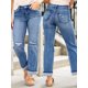 thumbnail image 5 of Pantalones Vaqueros Boyfriend Rectos de Tiro Medio para Mujer, de Mezclilla Elástica y Rasgada, A . Azul Real S, 5 of 7