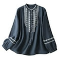 thumbnail image 4 of MHFRRA Camisa de Manga Larga Holgada y Cómoda para Mujer, Estilo Étnico Retro, con Bordados, Estilo Primaveral Marina de Guerra, 4 of 4