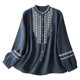 thumbnail image 4 of MHFRRA Camisa de Manga Larga Holgada y Cómoda para Mujer, Estilo Étnico Retro, con Bordados, Estilo Primaveral Marina de Guerra, 4 of 4