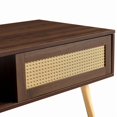 thumbnail image 6 of PE Rattan Coffee table, Sliding Door for Storage, Solid Wood Legs, Modern Table for Living Room , Walnut Color, 6 of 10