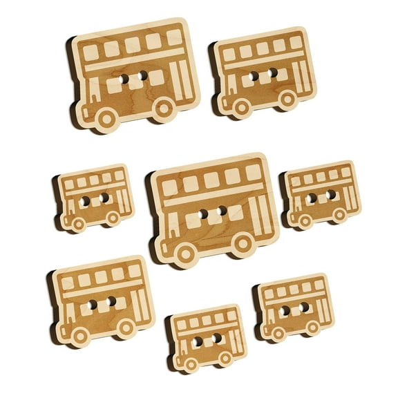 London Double Decker Bus Public Transportation Wood Buttons for Crochet Knitting Sewing DIY Craft - 1.00 Inch Medium (7pcs)