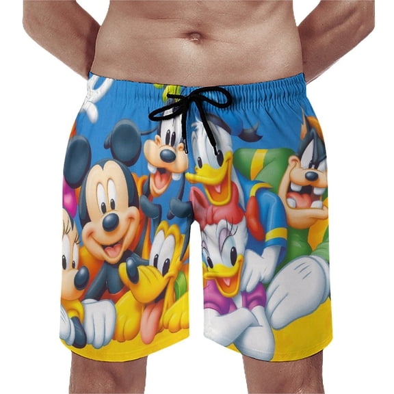 Cartoon Shorts Men's Beachwear Quick Dry Hawaii Swimwear Sports Running Board Shorts Bathing Suits Mesh Lining XS