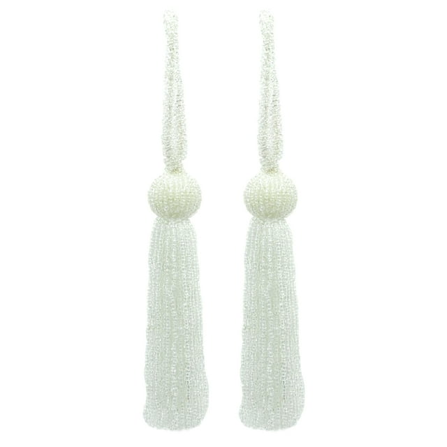 Opulent Handcrafted Beaded 4 1/2" (11cm) Key Tassel, 2 1/2" (6cm) Loop with Elaborately Hand-Strung Seed Bead Design (Style# KTB450), Pure White #008 (Bright White) Set of 2