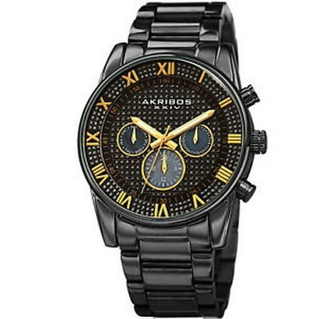 Akribos XXIV AK939BK Swiss Quartz Crystal Pave Dial 24 Hour Indicator Mens Watch
