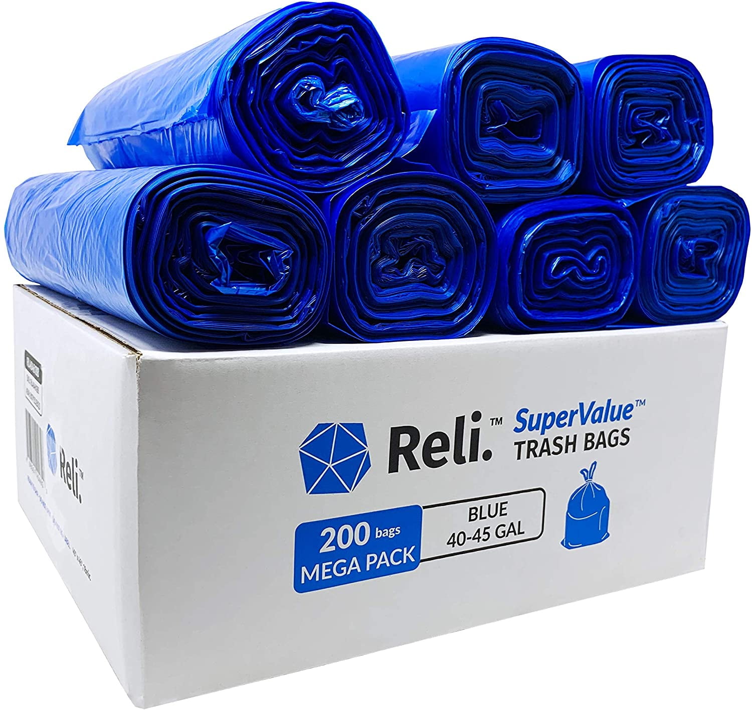 Reli. 4045 Gallon Recycling Bags (200 Count, Bulk) Blue Trash Bags for