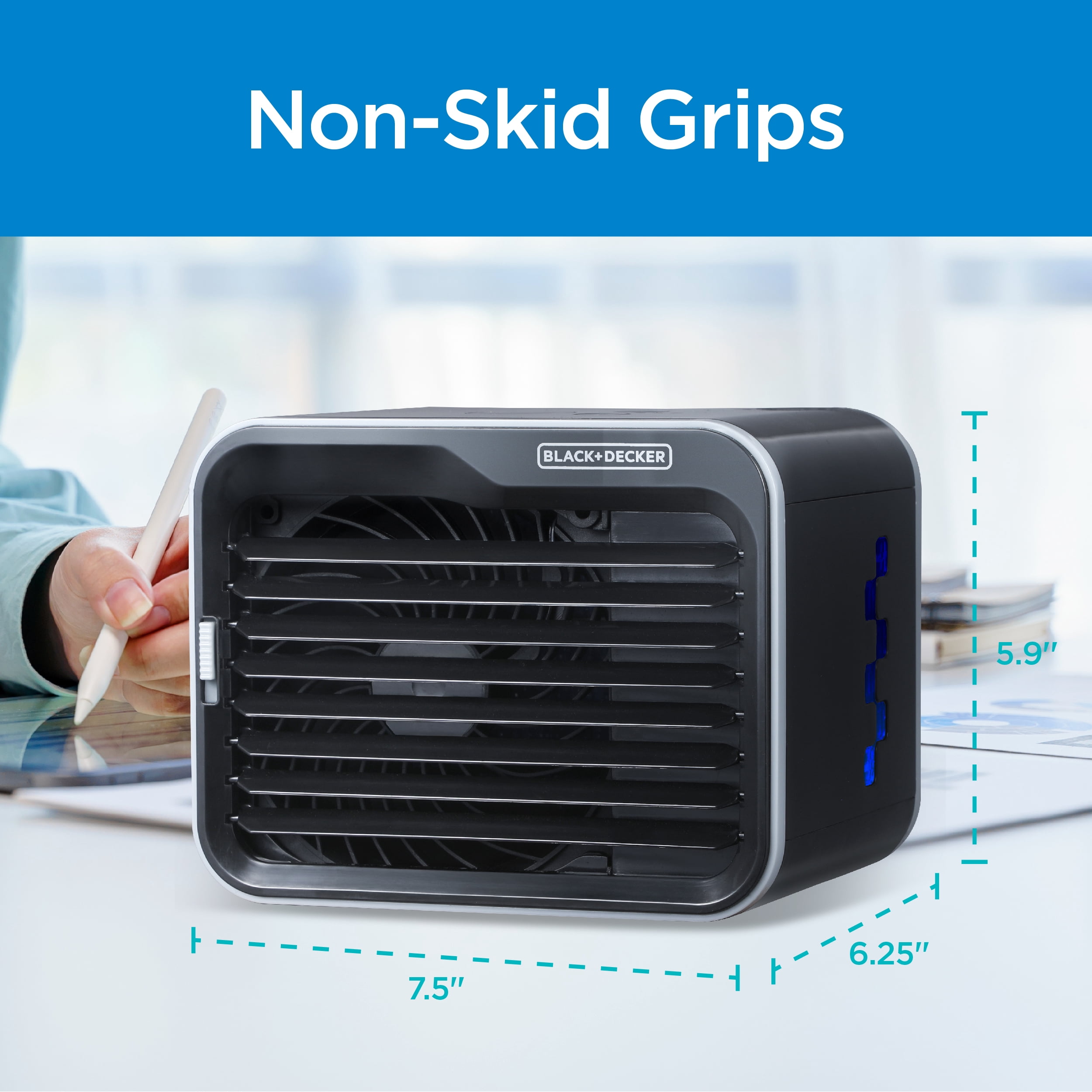 BLACK+DECKER Desktop Air Cooler, Personal Portable Fan with 3-Speeds, Evaporative Air Cooler with 0.5L Water Tank, Air Cooler Fan for Desk, Home, Office, Bedroom, and more, BDMC10B, Black