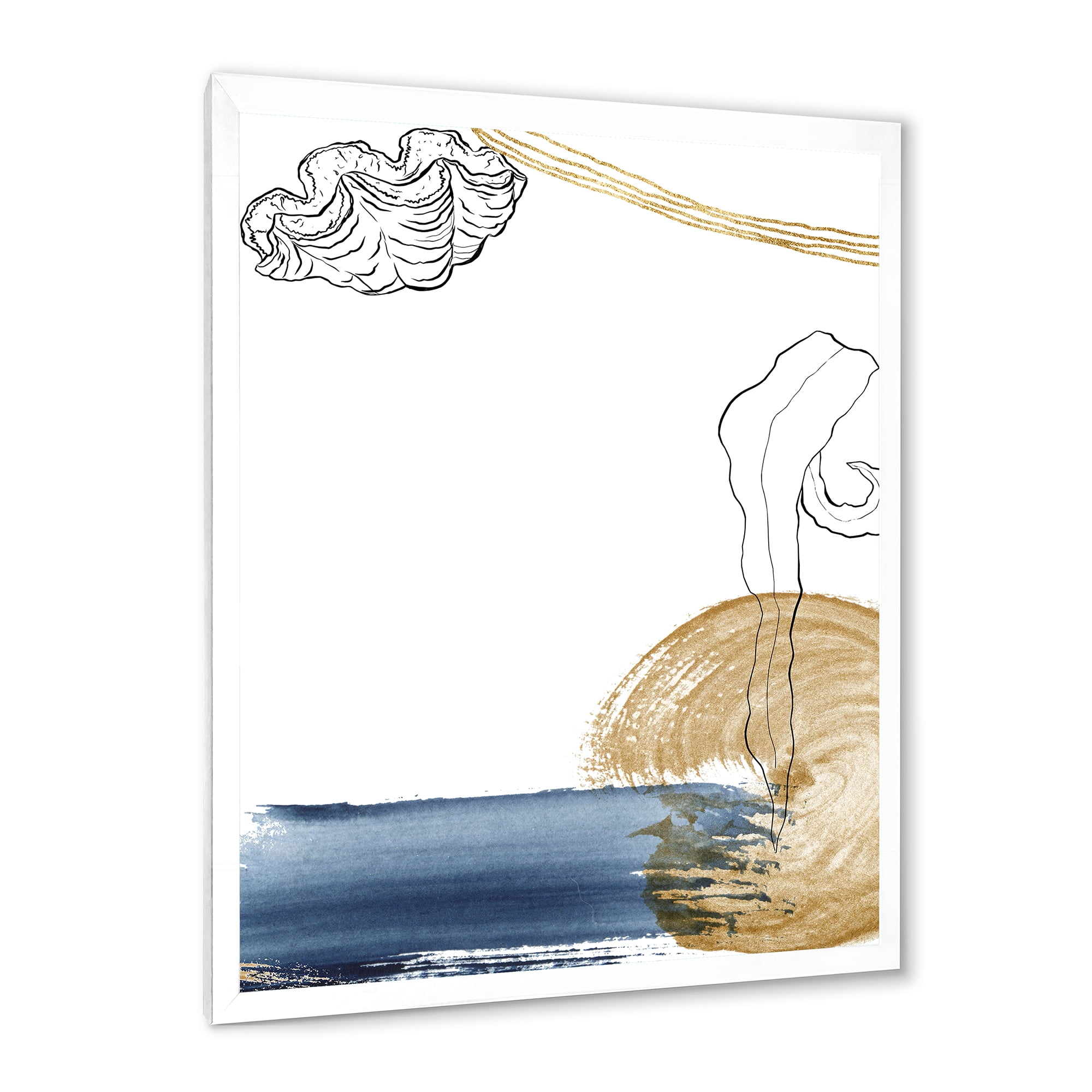 Designart 'Golden Marine Shell Classic Blue Abstract ' Farmhouse Framed Art Print
