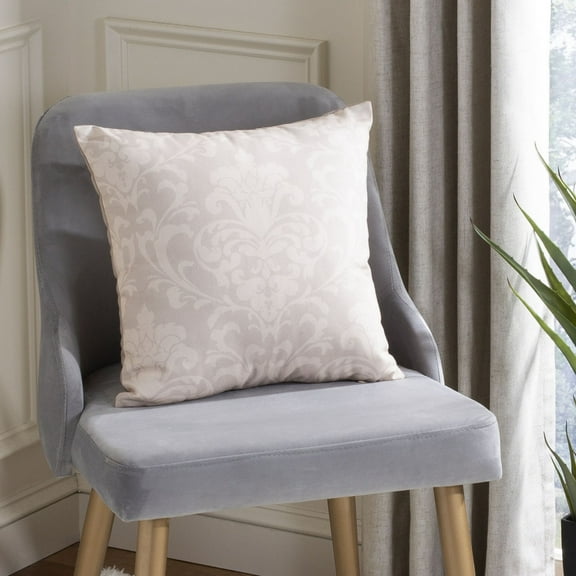 SAFAVIEH Talie 16" x 16" Faded Damask Plush Pillow, Camel/Ivory