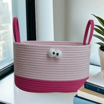 Desktop Storage Basket,Woven Cotton Thread Storage Basket,Wide Applicability,Classification of Miscellaneous Items,Beautiful Decoration,Easy to Clean,Portable Handle,Strong Load-Bearing,Blue Color