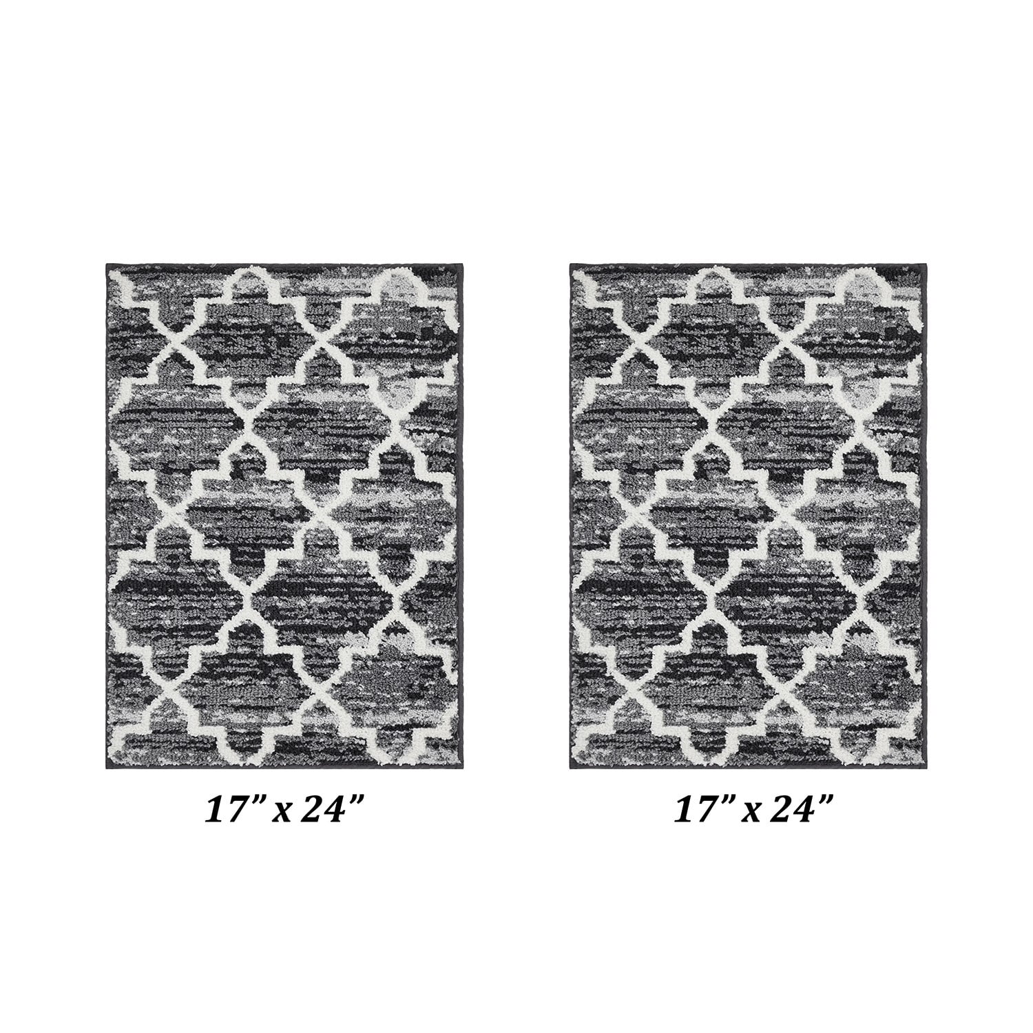 Better Trends 2-Piece Bathroom Rug Set, 17" x 24", 100% Cotton, Soft, Water Absorbent, Non-Slip Bath Mats, Machine Washable – Ideal for Bathroom Sink, Tub, or Shower Area – Savio Collection - Gray