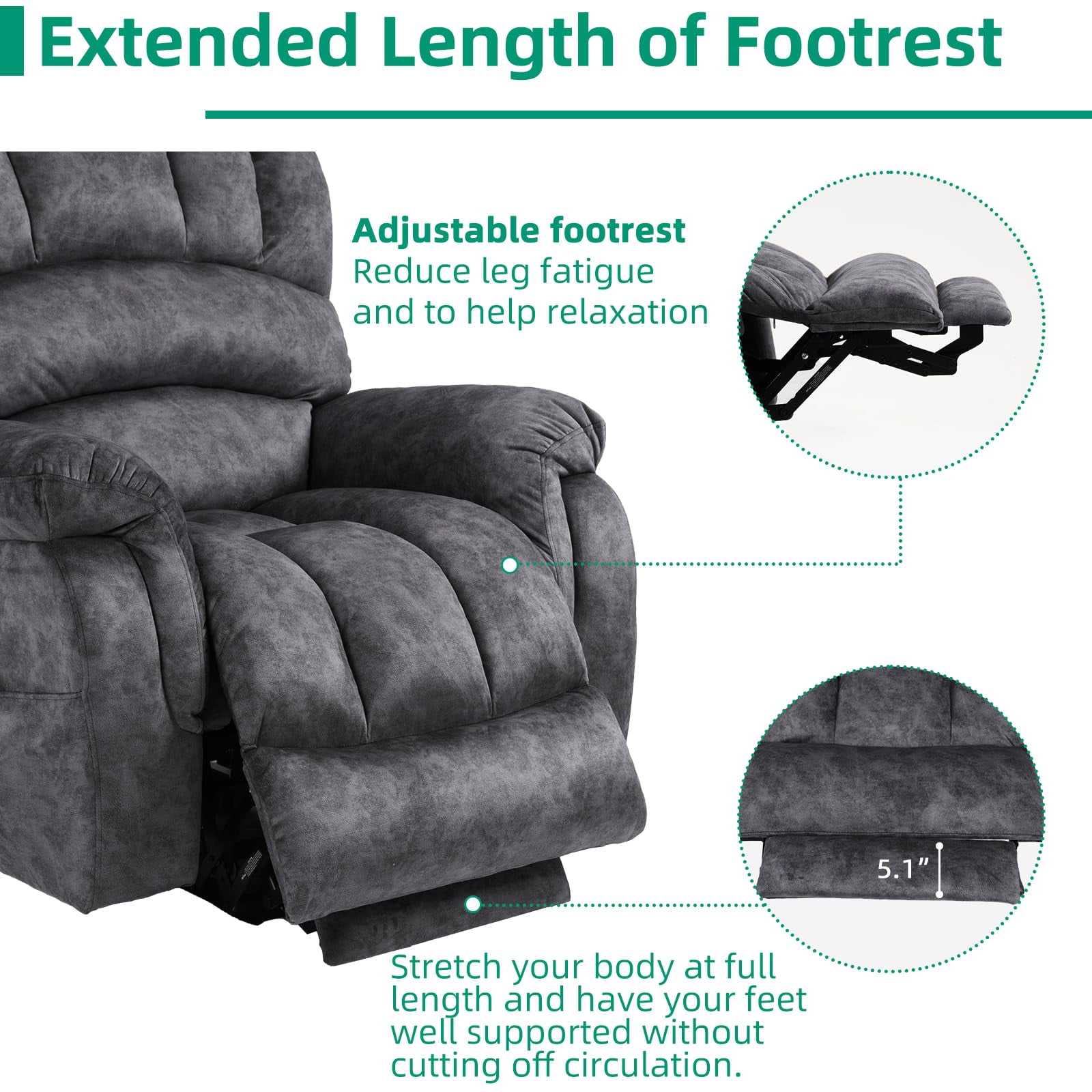 VIVIJASON Large Power Lift Recliner Chair with Heat & Massage for Elderly Big People, Overstuffed Wide Electric Lift Chair with Extended Footrest, 2 Remote Controls, Side Pockets & USB Ports, Gray