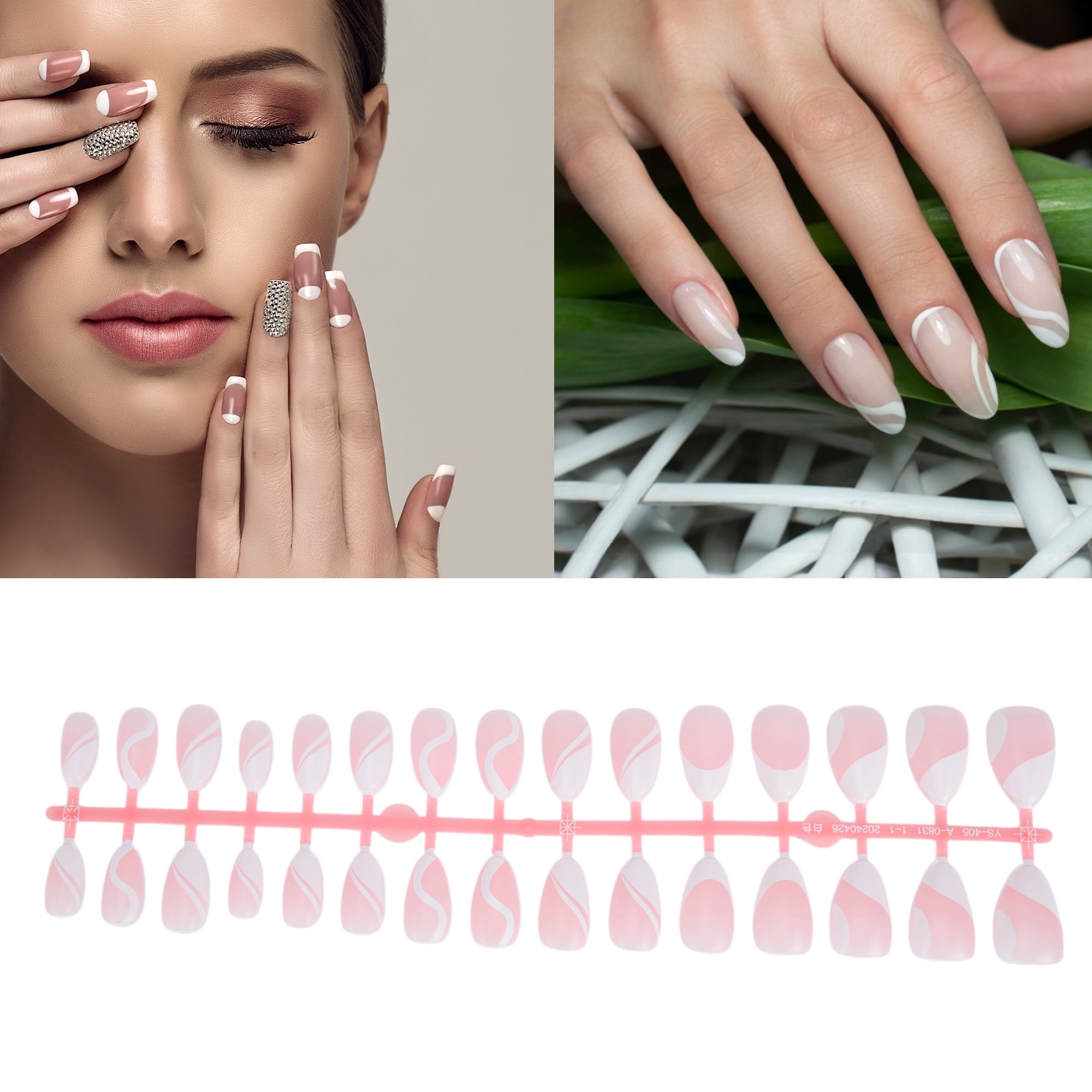 Unique Bargains French Almond Fake Nails White 4Sets/120Pcs 405-C2-1