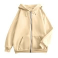 thumbnail image 5 of Landzoo Women Fashion Solid Color Loose Hooded Zipper Hoodie Long Sleeve Jacket Warm Breathable Women's Hoodie, 5 of 5