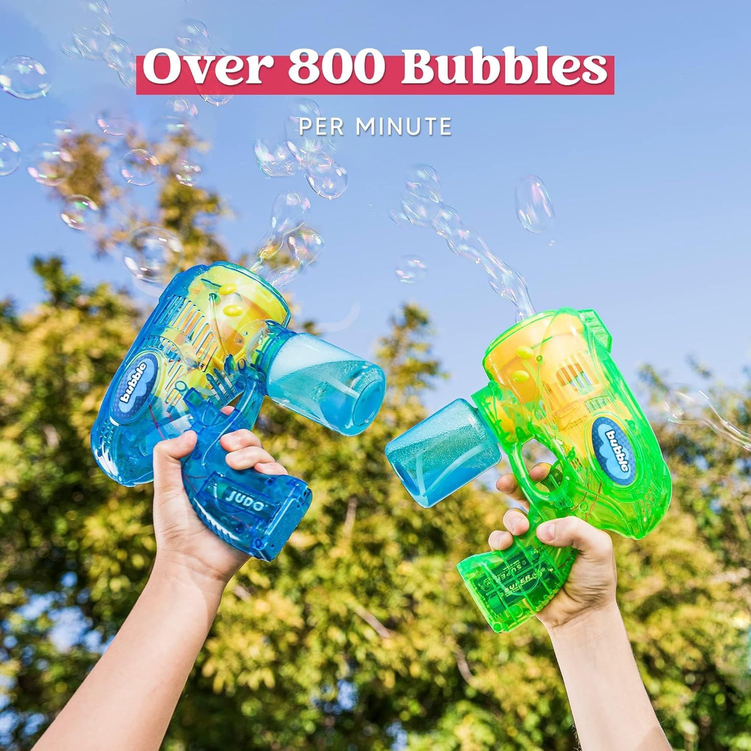 2 Kids Bubble Gun with 2 Bottles Refill Solution, Bubble Machine Gun for Toddlers 1-3 Kids 4-8, Party Favors, Summer Toy, Outdoors, Easter, Birthday Gift