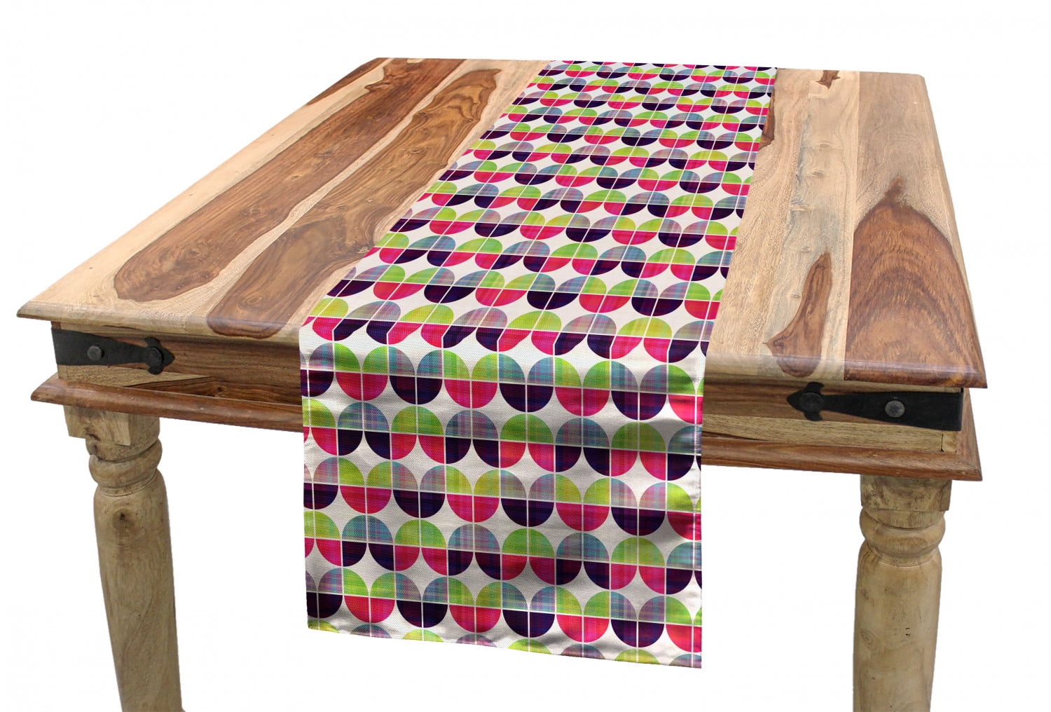 Geometric Table Runner, Colorful Arrangement of Half Circle Shapes