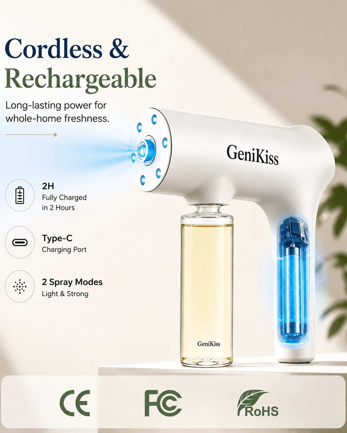GeniKiss Pet Odor Eliminator Spray, Nano Blue Light Bio-Enzyme Formula for Dog & Cat Urine, Litter Box, Carpet & Home Odors