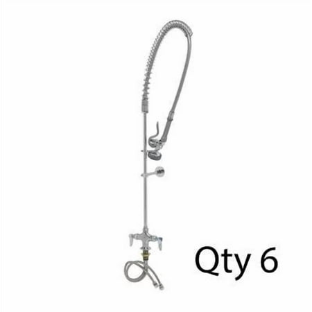 T&S Brass - EasyInstall Pre-Rinse, Spring Action, 18'' Flex Lines, Wall Bracket - Pack of 6