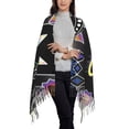 thumbnail image 2 of Lsque Geometry Dash Pattern Women's Traditional Scarf Wrap Tassel Shawl Fringes Neck Head Shawl Retro Scarf, 2 of 8