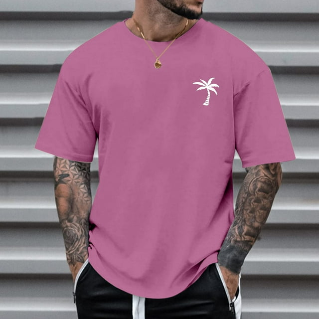 Men T Shirts Male Summer Beach Little Tree Print Blouse Short Sleeve O Neck Tops T Shirt