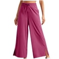 thumbnail image 3 of HVOBTTY Women's Fall Wide Leg Long Trousers Active Elastic Waist Split Ankle with Side Functional Pockets Pants, 3 of 5