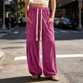 thumbnail image 2 of Puntoco Women's Corduroy Pants Casual High Waisted Baggy Wide Leg Elastic Waist Loose Trousers with Pockets Hot Pink, 2 of 8
