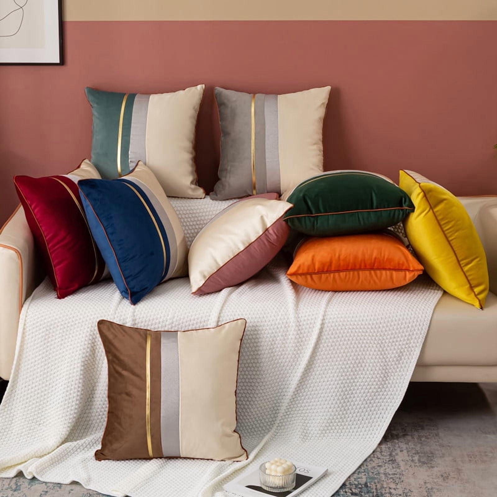 Polyester Decorative Throw Pillow Covers 18x18 Set of 2 for Sofa Bedroom Living Room, Stylish Soft Couch Pillow Covers for Home Decor,Yellow