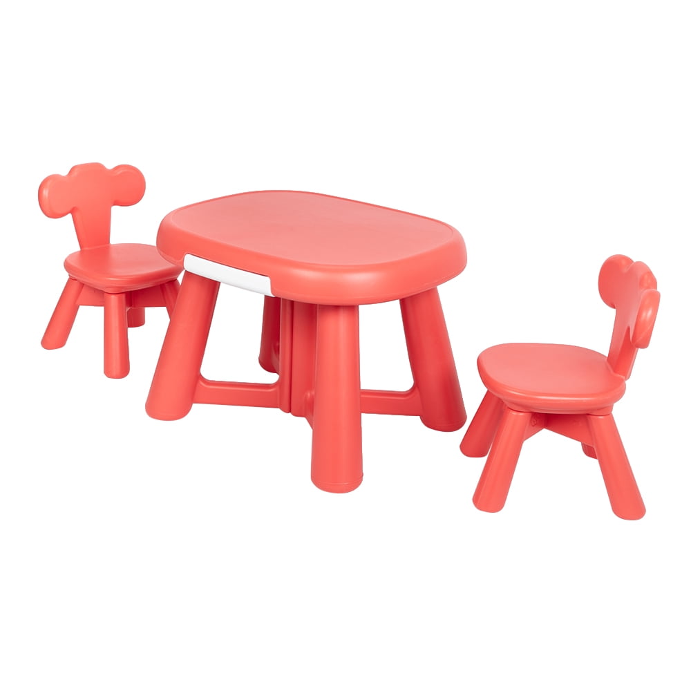 Veryke 3 Piece Cute Kids Table Set, Sturdy Rounded Square Table and 2 Chairs for Children