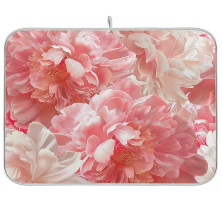 

Blooming Peony Flowers Dish Drying Mat Absorption Pad Kitchen Drainer for Counter Dinning Table 18 x 24
