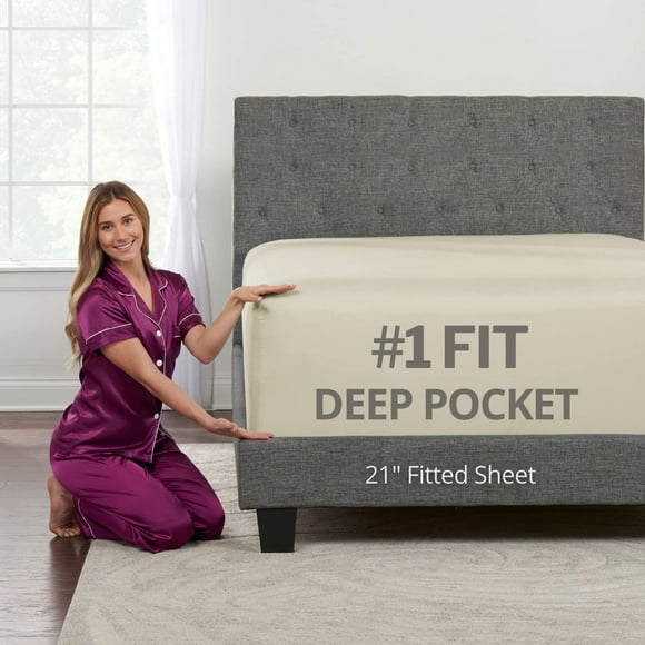 DeaLuxe cal King Fitted Sheet Only Deep Pocket - 17in - 21in Inch + Extra Deep Pocket Fitted Sheet Only - 1 Fitted Sheet with Deep Pockets for Pillowtop Mattress california King Fitted Beige