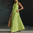 thumbnail image 6 of THDHVS Maxi Dress,Solid Color V Neck Sleeveless A Line Loose Flared Dress Casual Summer Daily Wear,Summer Dresses for Women Green 2XL, 6 of 9