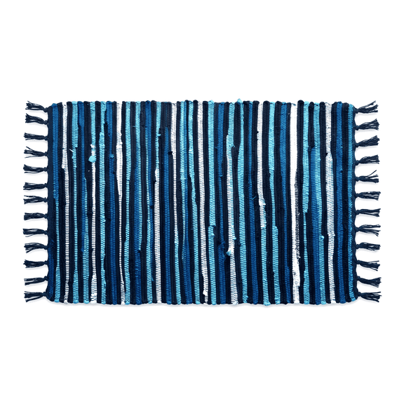 Rag Rug, Machine Washable Cotton Reversible Rag Rug Hand Woven Multi Color Striped Area Rug Floor Rugs for Bedroom, Living Room, Kitchen and Laundry Room (20"x31", Blue)