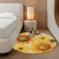 thumbnail image 3 of Sunflower 6ft Round Rugs, Yellow Floral Elegant Pastoral Flowers Rustic Washable Non-Slip Area Rugs for Living Room Bedroom Kitchen, Soft Low Pile Dining Room Kicthen Circle Carpet, Indoor Floor Rug, 3 of 9