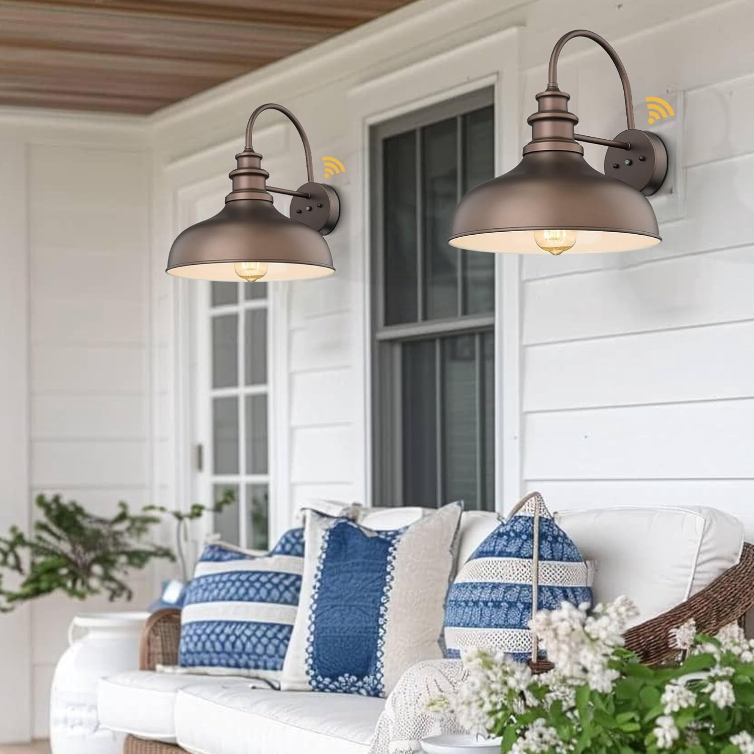 Dusk to Dawn Outdoor Barn Light Anti-Rust Outdoor Wall Sconce Farmhouse Exterior Lighting Fixture Wall Lantern Lamp for Porch,Garage(Oil rubbed bronze finish+ white interior, 2 Pack)