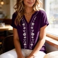 thumbnail image 6 of cocolona Womens Summer Linen V Neck Tops Short Sleeve Embroidery Shirts Trendy Casual Loose Blouses, 6 of 7