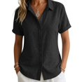 thumbnail image 5 of Womens Summer Linen Tops Short Sleeve Button Down Cotton Linen Shirts Lightweight Dressy Blouses Women Soft Lightweight Breathable Shirts Business Office Work Clothes, Black L, 5 of 7