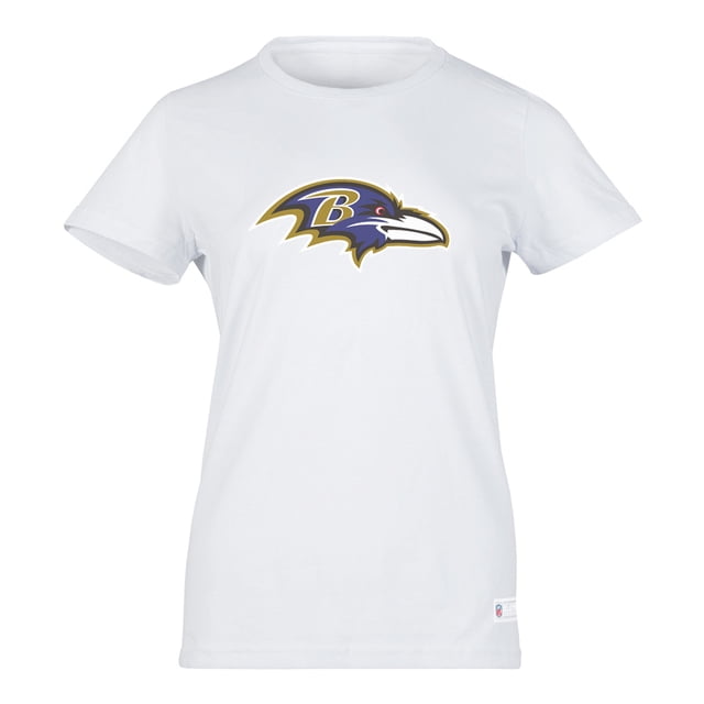 NFL Playera Aficionado Básica Baltimore Ravens Blanco para Mujer, Talla Chica
