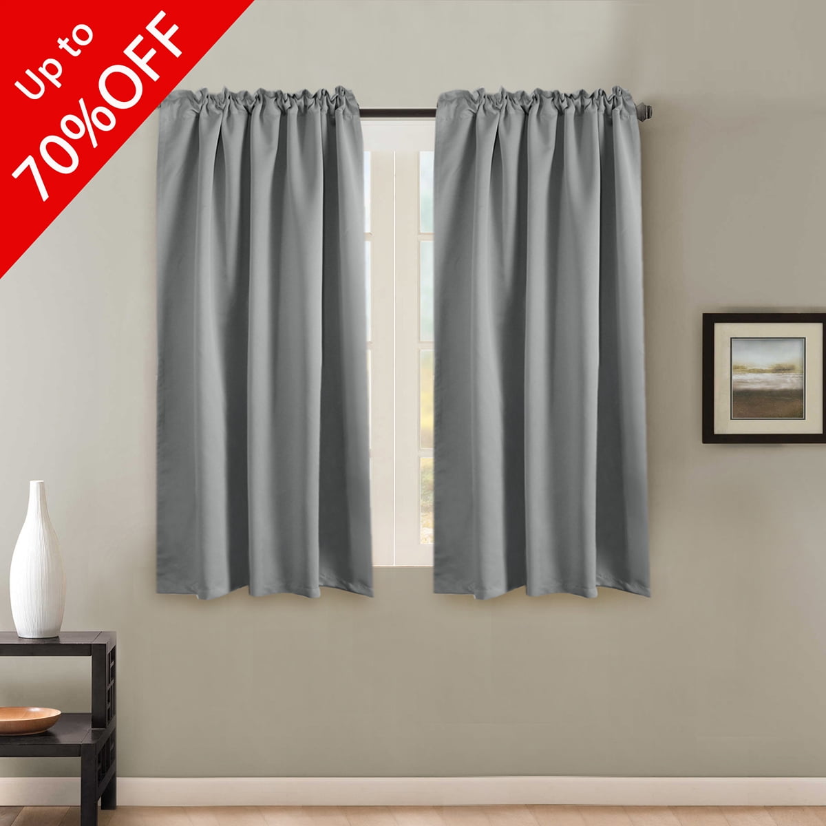 Thermal Insulated Blackout Curtains For Bedroom Rod Pocket Back Tab Window Panel Drapes 2 Panels Grey 52x63 Inch Walmart Com