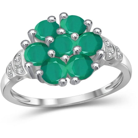 JewelersClub 1.96 Carat T.G.W. Emerald Gemstone And White Diamond Accent Sterling Silver Ring