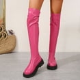 thumbnail image 6 of Xiaoxatg Women's Over-The-Knee Boots Ladies Fashion Retro Winter Solid Leather Thick Heel Long Sleeve Design 8.5 Hot Pink, 6 of 7