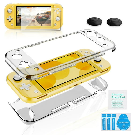 Clear Cover Case and HD Tempered Screen Protector Fit for Nintendo Switch Lite 2019, TSV Portable Protective Case Replacement Set for Nintendo Switch Lite w/ Thumb Caps, Anti-Scratch, Lightweight