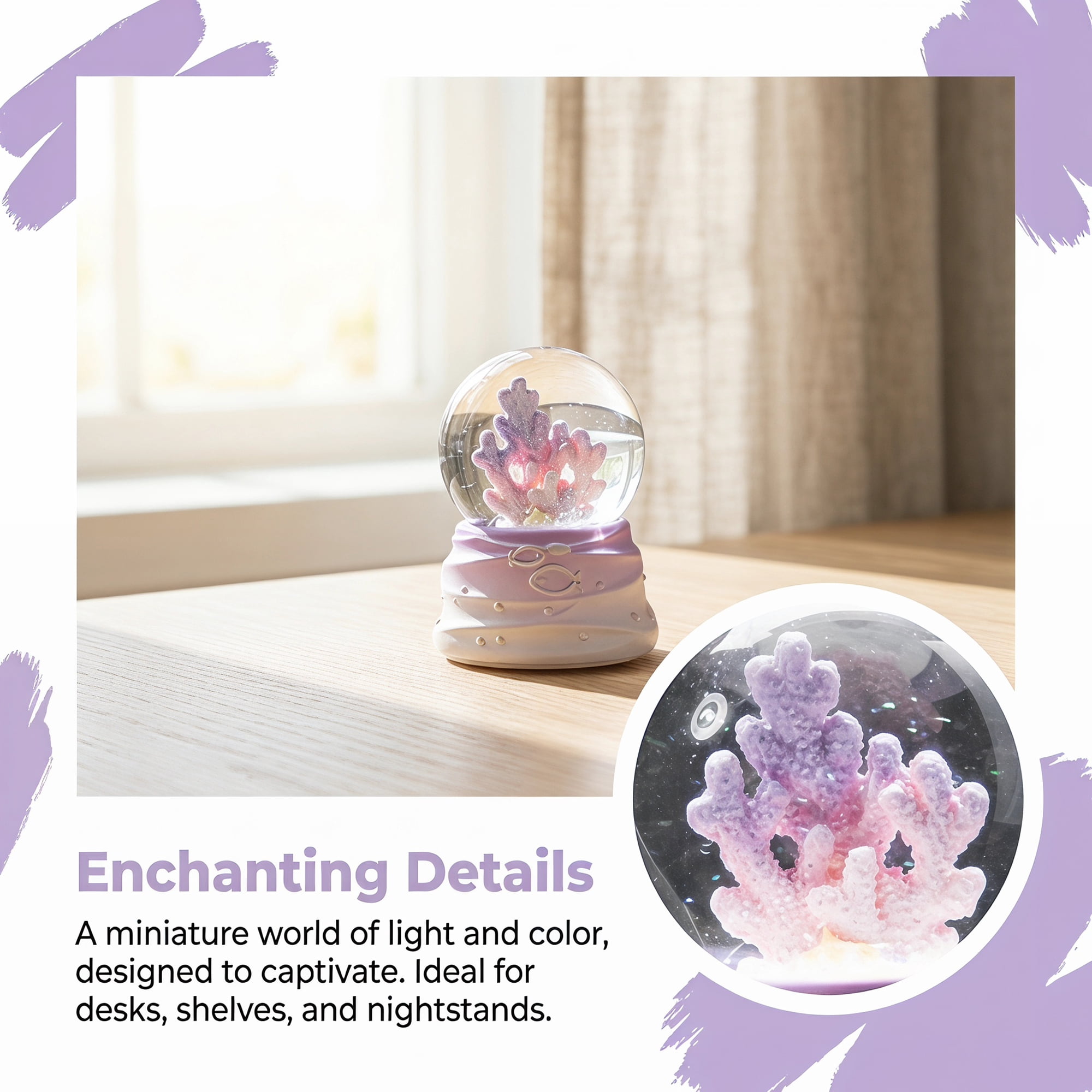 Unique Bargains Cute Cartoon Light Up Crystal Ball Mini Resin Figurine Snow Globe Purple