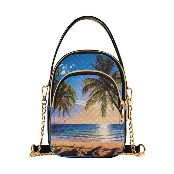 ALAZA Chain Crossbody Bags for Women Palm Tree Beach with Sunset Shoulder Handbag Phone Purse