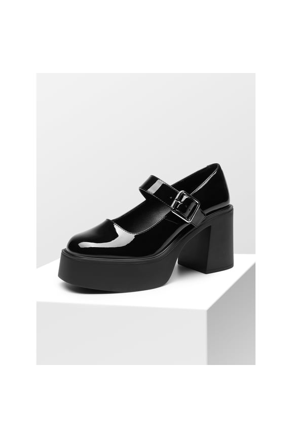 Womens Round Toe Chunky Heels Mary Janes Pump Shoes